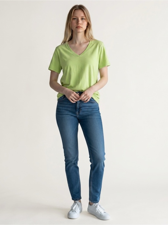 Woman Within Tops - Woman Within Green Short Sleeve V Neck Tee 1X